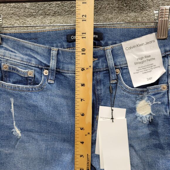 Calvin Klein Jeans Women's 24P Blue Distressed High Rise Straight Leg NWT - Picture 8 of 12